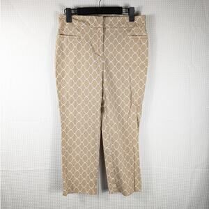 Ann Taylor Factory Size 6 Beige White Geometric Print Stretch Ankle Pants Women